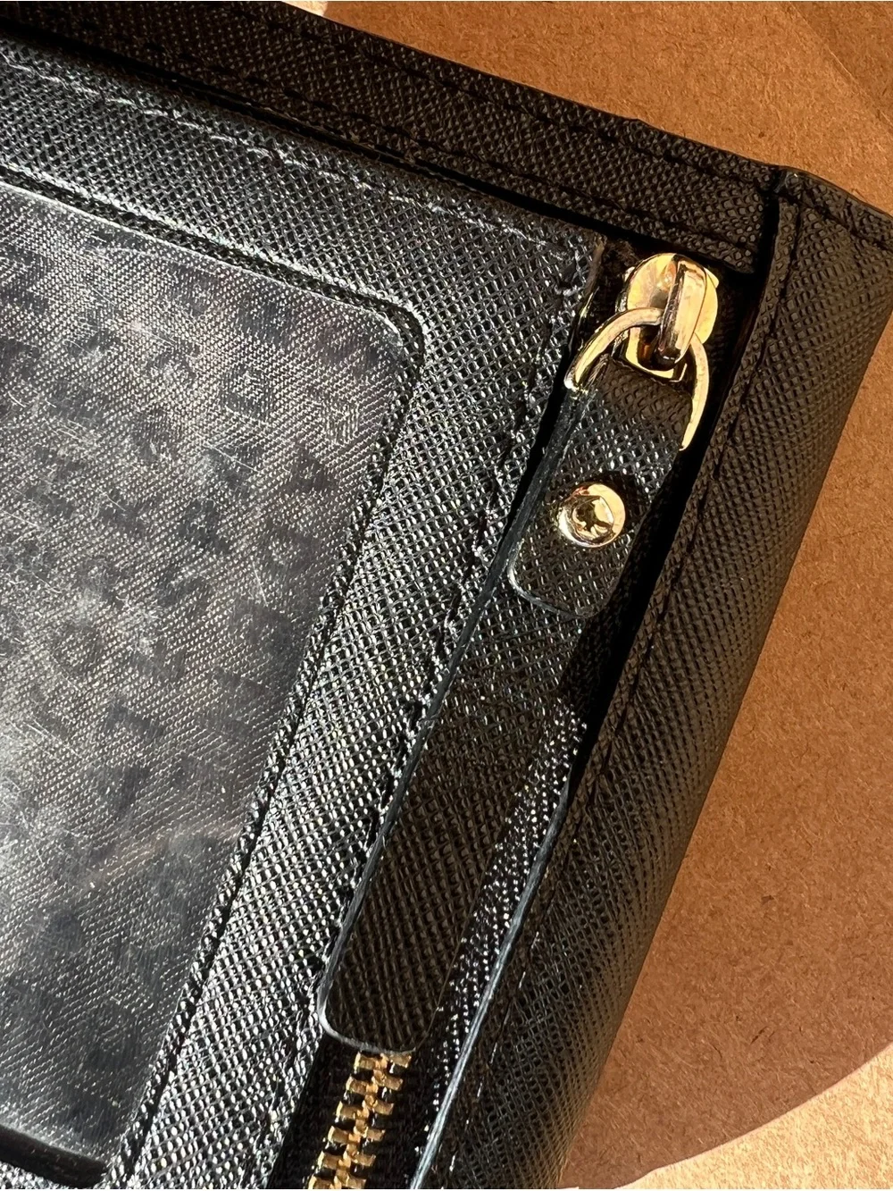 kate spade Black Leather Key Card Wallet with Gold Hardware